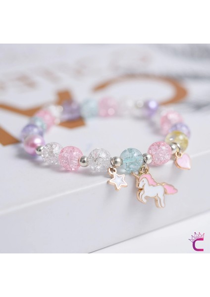 Kalpli Yıldızlı Unicorn Aytaşı Boncuklu Kız Çocuk Bileklik - Doğum Günü Hediyesi Hediyelik Aksesuar