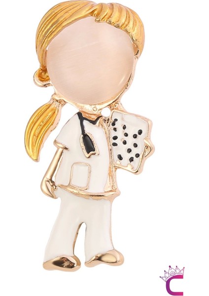 Kadın Doktor Broş - Hediyelik Takı Aksesuar Charm Çanta Süsü Ceket Yaka Iğnesi Rozeti Meslek Broşu