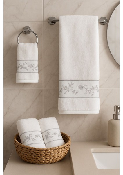 Daniela Çiçekli Nakışlı Misafir Banyo Seti