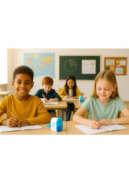 Kalemkâr Sevimli Figürlü Mekanik Masa Üstü Kalemtıraş - El ile Çevirmeli Kollu Çekmeceli Okul ve Ev Için fırsatları