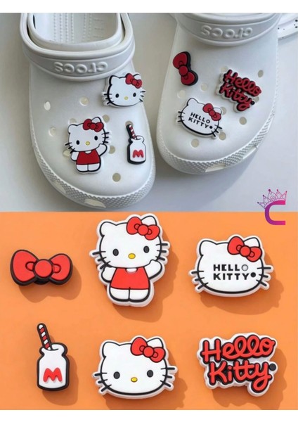 6'lı Hello Kitty Çocuk Terlik Süsü Seti Jibbitz - Cross Charm Terlik Süsleri Crocks Aksesuar