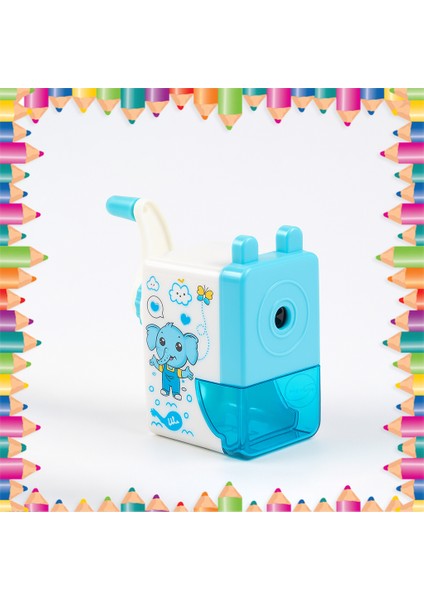 Kalemkâr Sevimli Figürlü Mekanik Masa Üstü Kalemtıraş - El ile Çevirmeli Kollu Çekmeceli Okul ve Ev Için