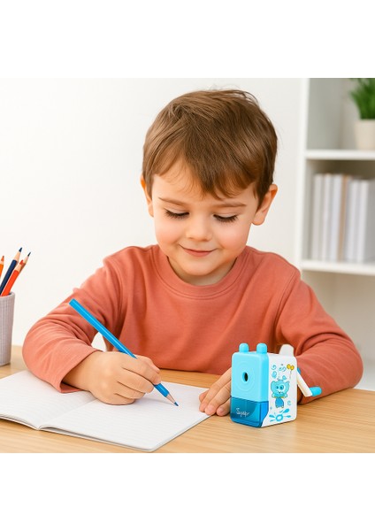 Kalemkâr Sevimli Figürlü Mekanik Masa Üstü Kalemtıraş - El ile Çevirmeli Kollu Çekmeceli Okul ve Ev Için fiyatları