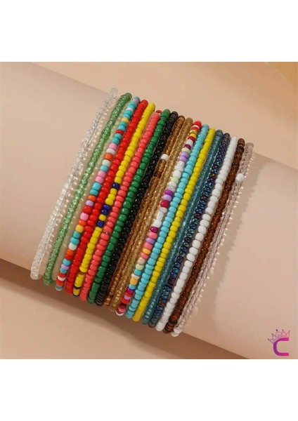 18'li Kombin Halhal Renkli Boncuklu Kadın Halhal Seti fiyatları