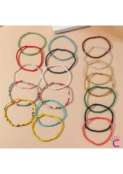 18'li Kombin Halhal Renkli Boncuklu Kadın Halhal Seti modelleri