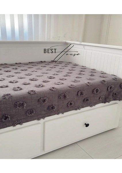 Lüx Saçaklı Ponpon Antrasit Divan Örtüsü 130x250 Oturma Kısmı