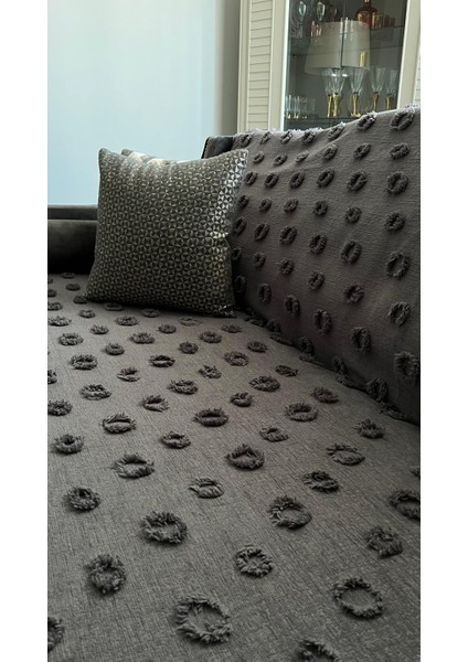 Lüx Saçaklı Ponpon Antrasit Koltuk Örtüsü 180x300 Oturma, Sırt ve Kol Kısmı