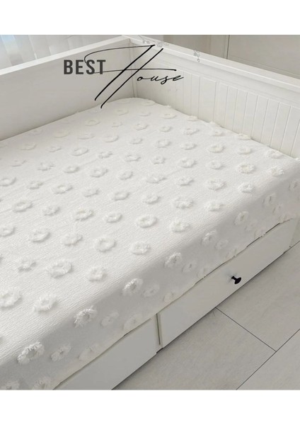 Lüx Saçaklı Ponpon Ekru Divan Örtüsü 130x250 Oturma Kısmı