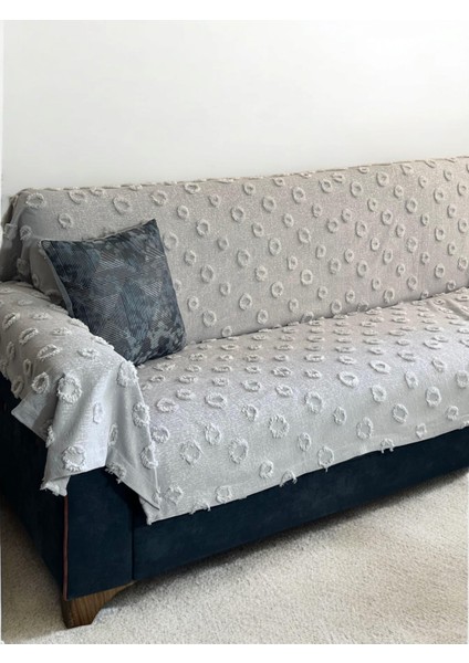 Lüx Saçaklı Ponpon Gümüş Gri Koltuk Örtüsü 180x300 Oturma, Sırt ve Kol Kısmı
