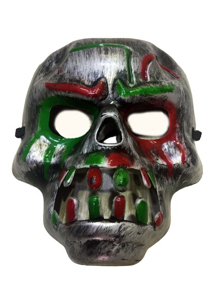 Kırmızı Kan Şeritli Dişli Dracula Kuru Kafa Maskesi Gri Renk (4915)