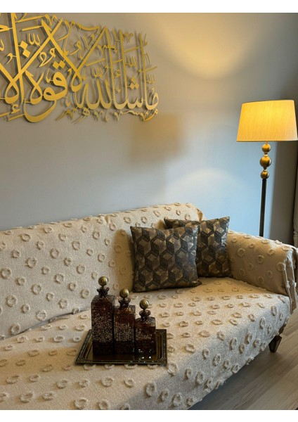 Lüx Saçaklı Ponpon Cappuccino Koltuk Örtüsü 180x300 Oturma, Sırt ve Kol Kısmı