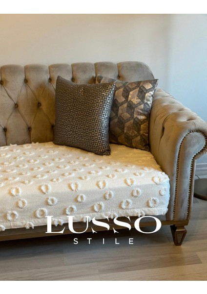 Lüx Saçaklı Ponpon Ekru Koltuk Örtüsü 100x240 Oturma Kısmı modelleri