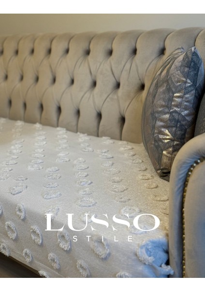 Lüx Saçaklı Ponpon Taş Rengi Koltuk Örtüsü 100x240 Oturma Kısmı fiyatları