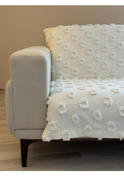 Lüx Saçaklı Ponpon Koltuk Örtüsü Ekru 180X240 Oturma ve Sırt Kısmı