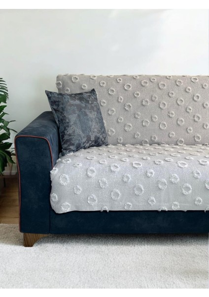 Lüx Saçaklı Ponpon Koltuk Örtüsü Gümüş Gri 180x240 Oturma ve Sırt Kısmı