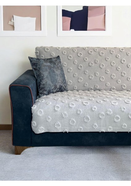 Lüx Saçaklı Ponpon Koltuk Örtüsü Gümüş Gri 180x240 Oturma ve Sırt Kısmı fiyatları