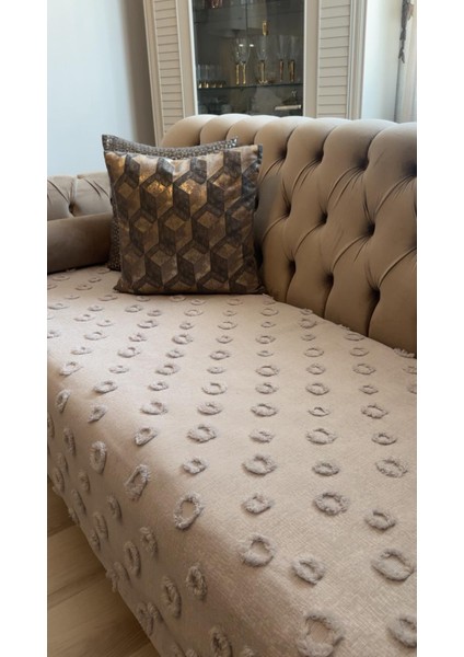 Lüx Saçaklı Ponpon Gümüş Gri Koltuk Örtüsü 100x240 Oturma Kısmı