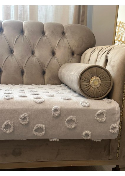 Lüx Saçaklı Ponpon Gümüş Gri Koltuk Örtüsü 100x240 Oturma Kısmı fiyatları