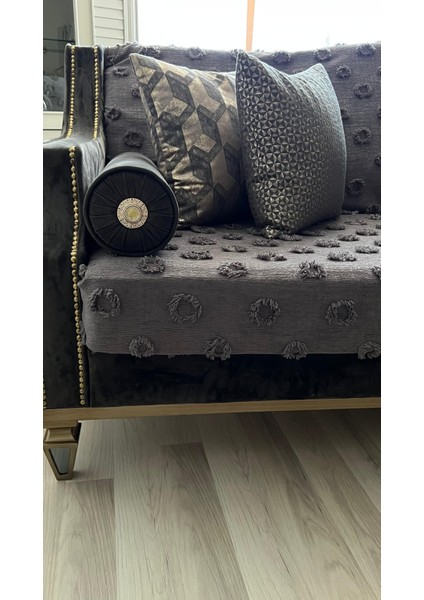 Lüx Saçaklı Ponpon Antrasit Koltuk Örtüsü 100x240 Oturma Kısmı fiyatları