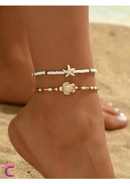 2'li Kombin Caretta Bohem Gold Bakır Boncuklu Halhal - Deniz Yıldızlı Plaj Aksesuar Ayak Takısı fiyatları