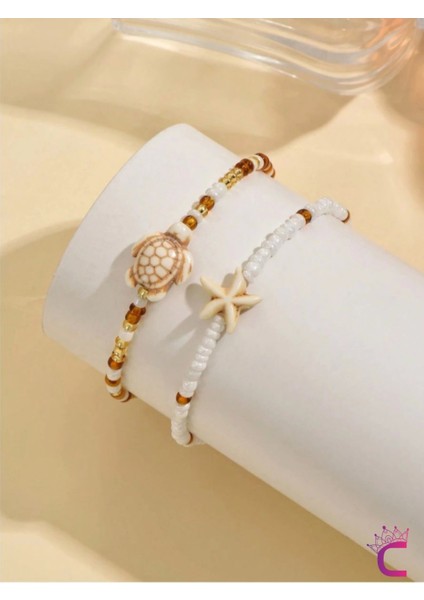 2'li Kombin Caretta Bohem Gold Bakır Boncuklu Halhal - Deniz Yıldızlı Plaj Aksesuar Ayak Takısı modelleri