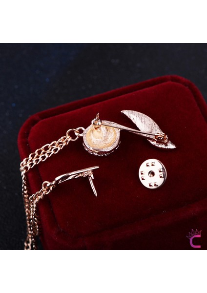 Müzik Notası Zirkon Taşlı Zincirli Broş Gold - Hediyelik Damat Yaka Zinciri Ceket Kıyafet Iğnesi modelleri