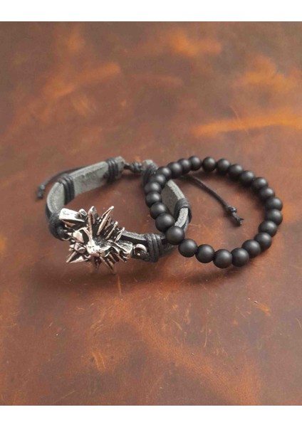 2'li Erkek Bileklik Kurt Tasarım Gerçek Deri Bileklik ve Boncuk Bileklik fiyatları