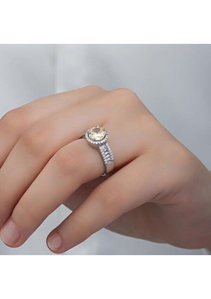 Tek Taş Sarı 925 Ayar Gümüş Kadın Yüzük