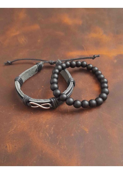 2'li Erkek Bileklik Sonsuzluk Tasarım Gerçek Deri Bileklik ve Boncuk Bileklik fiyatları