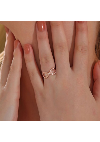 Rose Zirkon Taşlı Sonsuzluk 925 Ayar Gümüş Kadın Yüzük