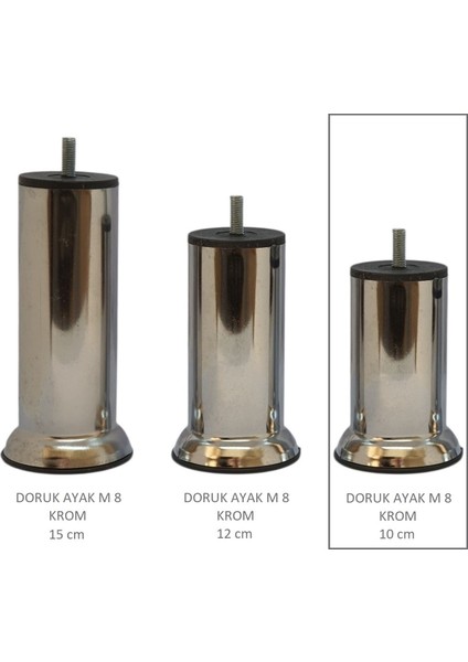 Doruk Ayak, Cıvatalı Baza Koltuk Dolap Ayağı, Metal, Krom, M8, 10 cm fırsatları