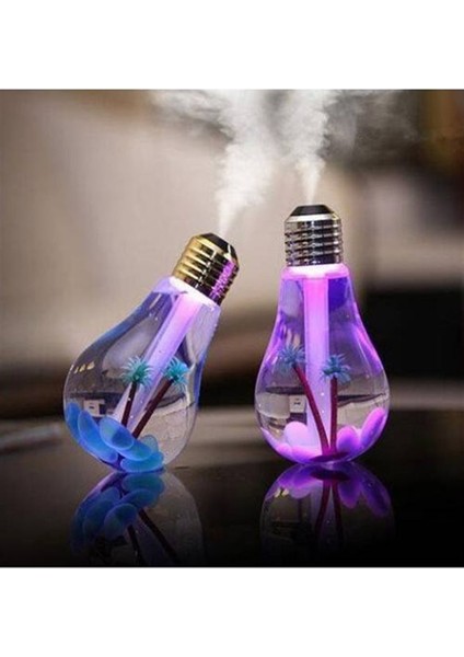 Ampul Şekilli Oda Hava Nemlendirici USB Su Hazneli Sıcak Soğuk Buharlı 7 LED Işıklı fırsatları