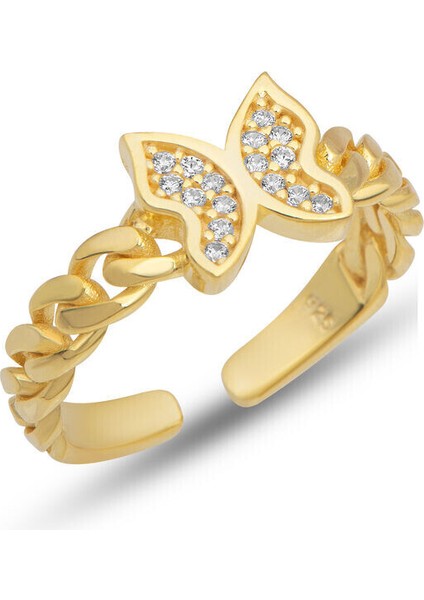 Kelebek Ayarlanabilen Gold 925 Ayar Gümüş Kadın Yüzük