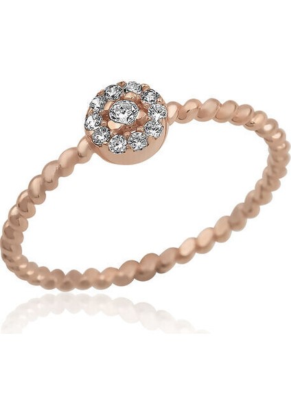 Rose Zirkon Taşlı 925 Ayar Gümüş Kadın Yüzük