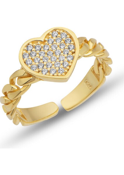 Kalp Ayarlanabilen Gold 925 Ayar Gümüş Kadın Yüzük