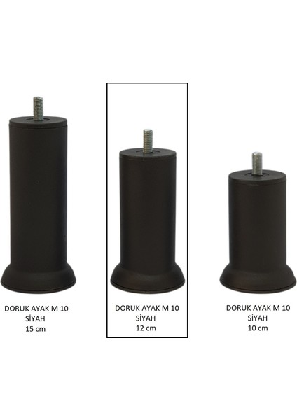 Doruk Ayak, Cıvatalı Baza Koltuk Dolap Ayağı, Metal, Siyah, M10, 12 cm fırsatları
