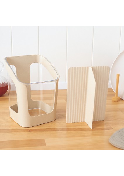 3 Bölmeli Tezgah Üstü Kaşıklık - Çıkarılabilir Bölmeli Kaşık Bıçak Standı Mutfak Organizer Bej