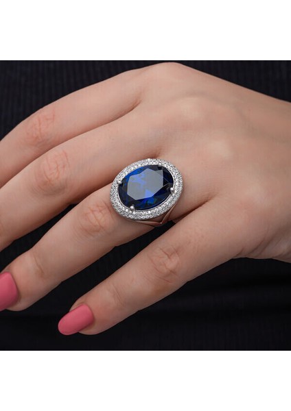Safir Zirkon Taşlı 925 Ayar Gümüş Kadın Yüzük
