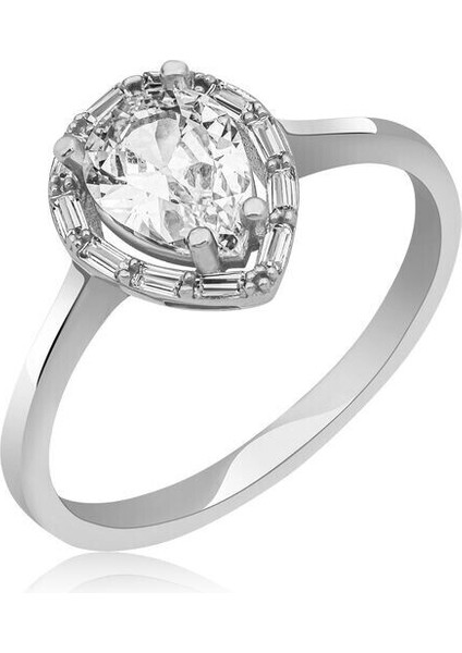 Damla Taşlı Baget 925 Ayar Gümüş Kadın Yüzük