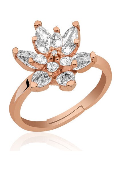 Rose Lotus Çiçegi 925 Ayar Gümüş Kadın Yüzük