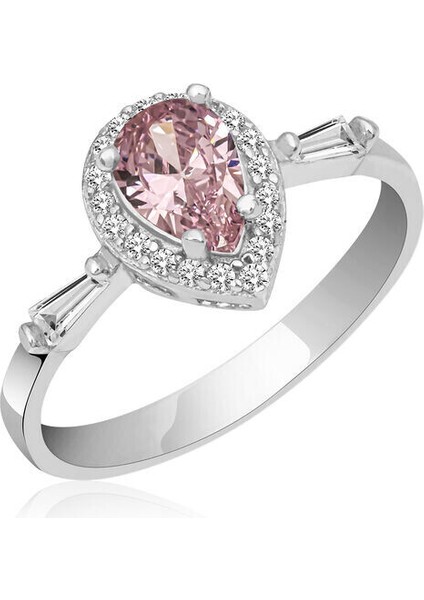 Pembe Zirkon Taşlı 925 Ayar Gümüş Kadın Yüzük