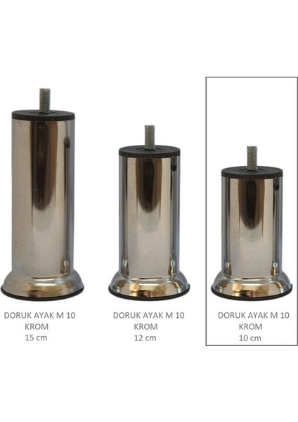 Doruk Ayak, Cıvatalı Baza Koltuk Dolap Ayağı, Metal, Krom, M10, 10 cm fırsatları