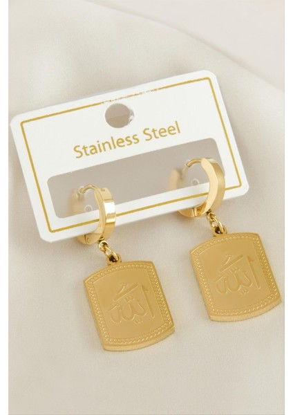 Kadın Allah Yazılı Lüks Çelik Küpe