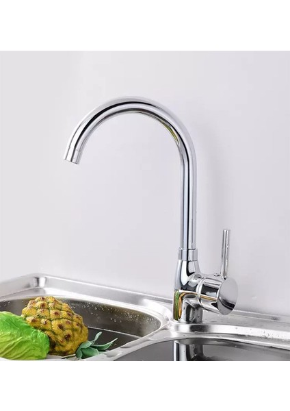 Krom Delta Uzun Borulu Mutfak Eviye Bataryası Sıcak Soğuk Girişli
