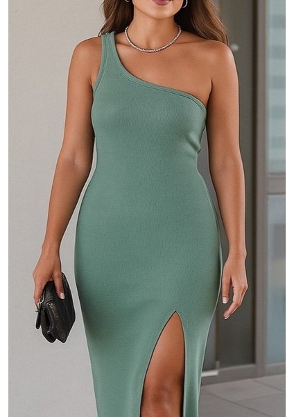 Kadın Kolsuz Tek Omuz Damla Detay Ottoman Kumaş Elbise fiyatları