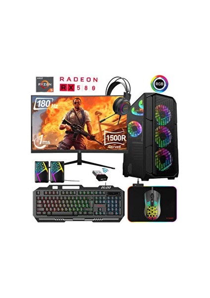 Seyf Ryzen 5 5600 32GB 1tb M.2 Nvme SSD 8gb RX580 256 Bit 3.5GHZ24'' 180hz Oyuncu Masaüstü Bilgisayarı