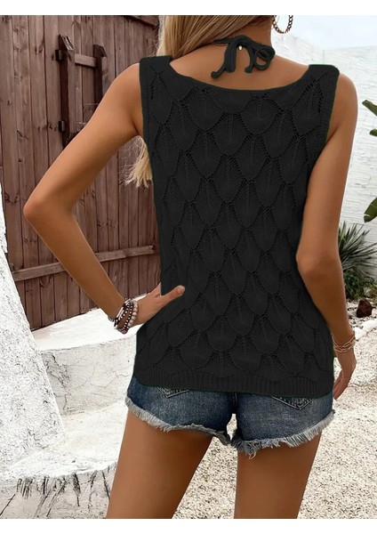 Kadın Askılı Yakalı Desenli Triko Bluz fiyatları