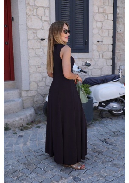 Aknbutik Kadın Sıfır Kollu Bisiklet Yaka Viskon Elbise modelleri