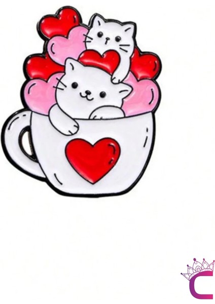 Full Of Love Sevimli Kalpli Kedi Pin Broş - Hediyelik Aşk Sevgili Arkadaş Çanta Şapka Süsü Rozeti