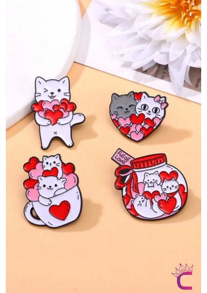 Full Of Love Sevimli Kalpli Kedi Pin Broş - Hediyelik Aşk Sevgili Arkadaş Çanta Şapka Süsü Rozeti modelleri